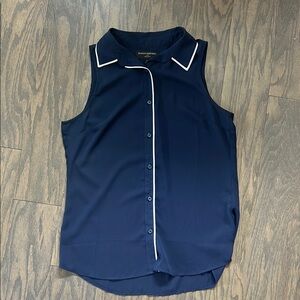 Navy Sleeveless Top with White Trim